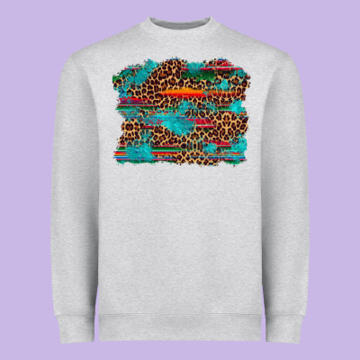 Western Serape Leopard Turquoise  Background Heavyweight Sweatshirt Designed By Artiststas
