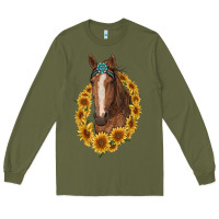Army Green brown horse with gemstone and sunflowers Long Sleeve Tee - RanaPortraitStore