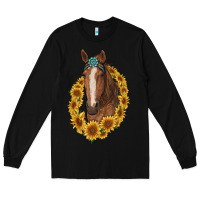 Black brown horse with gemstone and sunflowers Long Sleeve Tee - RanaPortraitStore