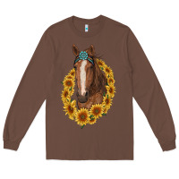 Chestnut brown horse with gemstone and sunflowers Long Sleeve Tee - RanaPortraitStore