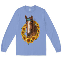 Colony Blue brown horse with gemstone and sunflowers Long Sleeve Tee - RanaPortraitStore