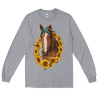 Heather Grey brown horse with gemstone and sunflowers Long Sleeve Tee - RanaPortraitStore