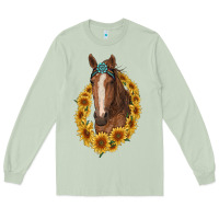 Matcha brown horse with gemstone and sunflowers Long Sleeve Tee - RanaPortraitStore