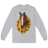 Moon Dust brown horse with gemstone and sunflowers Long Sleeve Tee - RanaPortraitStore