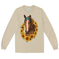 Mushroom brown horse with gemstone and sunflowers Long Sleeve Tee - RanaPortraitStore