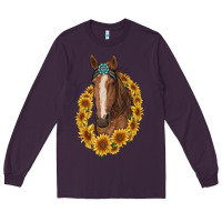 Plum brown horse with gemstone and sunflowers Long Sleeve Tee - RanaPortraitStore