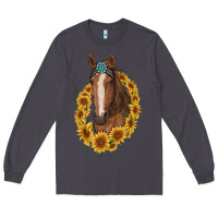 Smoke brown horse with gemstone and sunflowers Long Sleeve Tee - RanaPortraitStore