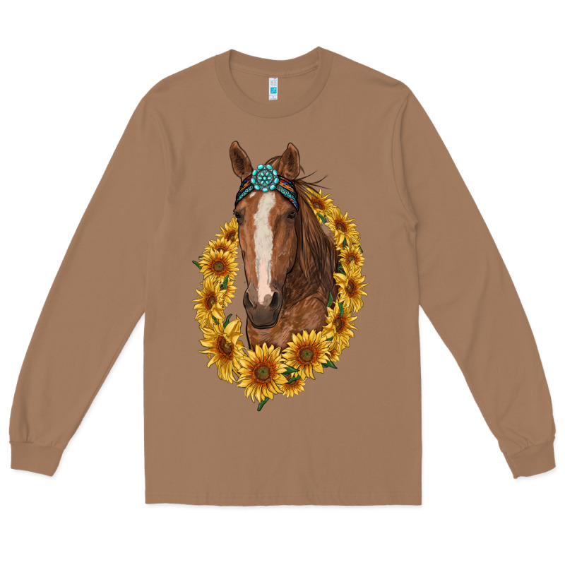 Brown Horse With Gemstone And Sunflowers Long Sleeve Tee by RanaPortraitStore | Teevron