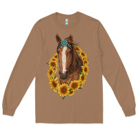 Toasted Coconut brown horse with gemstone and sunflowers Long Sleeve Tee - RanaPortraitStore