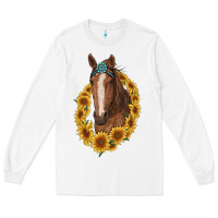 White brown horse with gemstone and sunflowers Long Sleeve Tee - RanaPortraitStore