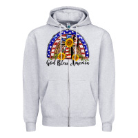 Heather Grey god bless america  rainbow Zipper Hoodie - BarkalooDesign