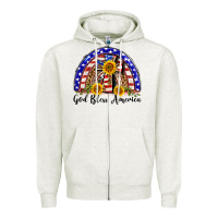 Oatmeal Heather god bless america  rainbow Zipper Hoodie - BarkalooDesign