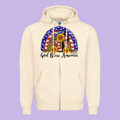 God Bless America  Rainbow Zipper Hoodie Designed By Barkaloodesign