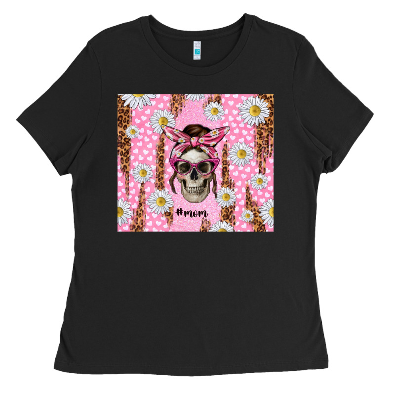 Skull Mom Pink Glitter With Daisy Ladies Tee by TumblerDesignByShophia | Teevron