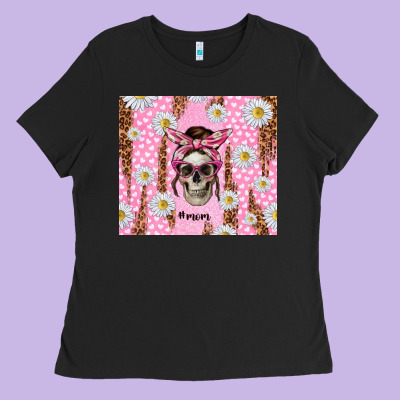 Skull Mom Pink Glitter With Daisy Ladies Tee Designed By Tumblerdesignbyshophia