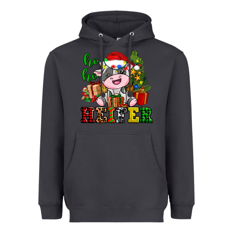 Ho Ho Heifer Little Cute Christmas Cow Heavyweight Hoodie by AdoDesignShop | Teevron