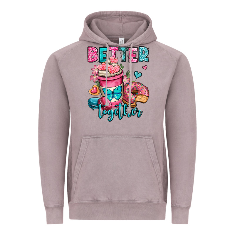 Better Together Donut And Coffee Valentines Day Vintage Hoodie by OliviaCreatesArt | Teevron