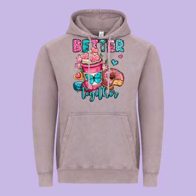 Better Together Donut And Coffee Valentines Day Vintage Hoodie Designed By Oliviacreatesart