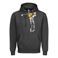 Charcoal Heather Golf Skeleton Pumpkin Halloween Shirt Zipper Hoodie - maiPhamDesign