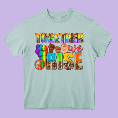Lgbtq+ Together We Rise Heavy Core Tee Designed By Nancycooperartshop