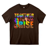 Chocolate Brown LGBTQ+ together we rise Heavy Core Tee - NancyCooperArtShop