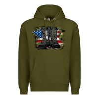 Army Green american flag with army boots Premium Hoodie - RanaPortraitStore