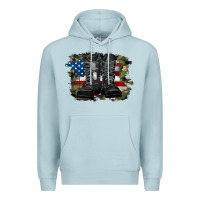 Blue Mist american flag with army boots Premium Hoodie - RanaPortraitStore