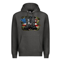 Charcoal Heather american flag with army boots Premium Hoodie - RanaPortraitStore