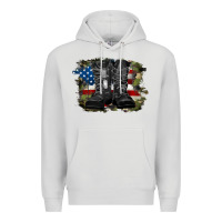 Dove Grey american flag with army boots Premium Hoodie - RanaPortraitStore