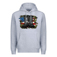 Heather Grey american flag with army boots Premium Hoodie - RanaPortraitStore