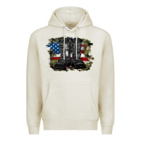Oatmeal Heather american flag with army boots Premium Hoodie - RanaPortraitStore