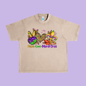 Peace Love Mardi Gras Olivia Urban Heavy Tee Designed By Oliviacreatesart
