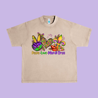 Peace Love Mardi Gras Olivia Urban Heavy Tee Designed By Oliviacreatesart