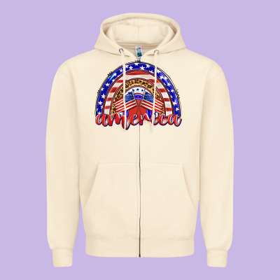 America Rainbow Zipper Hoodie Designed By Barkaloodesign