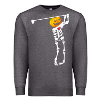 Charcoal Heather Golf Skeleton Pumpkin Halloween Shirt Premium Sweatshirt - maiPhamDesign