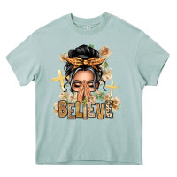Arona Gray Hair Believe Praying Caucasian Messy Bun Heavy Core Tee - texasbilliewilder