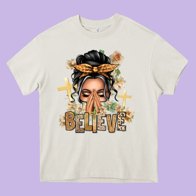 Gray Hair Believe Praying Caucasian Messy Bun Heavy Core Tee Designed By Texasbilliewilder