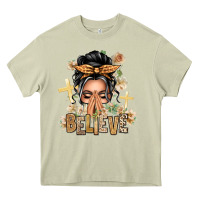 Mossy Gray Hair Believe Praying Caucasian Messy Bun Heavy Core Tee - texasbilliewilder