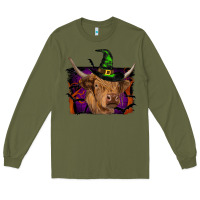 Army Green highland cow halloween Long Sleeve Tee - RanaPortraitStore