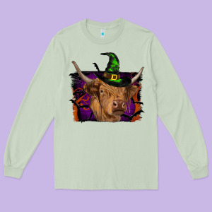 Highland Cow Halloween Long Sleeve Tee Designed By Ranaportraitstore