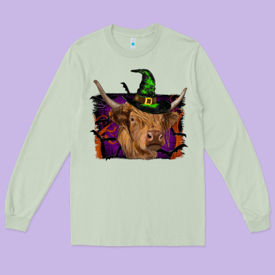 Highland Cow Halloween Long Sleeve Tee Designed By Ranaportraitstore
