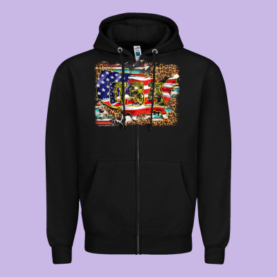 Western America Map Usa Zipper Hoodie Designed By Barkaloodesign