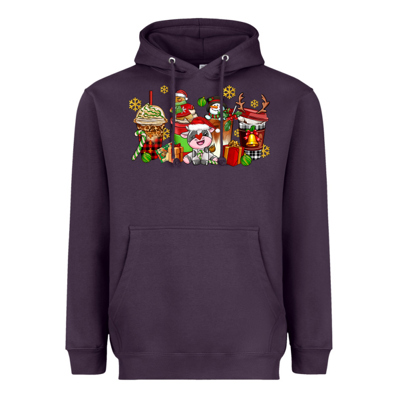 Christmas Cow Coffee Cups Heavyweight Hoodie by AdoDesignShop | Teevron