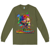 Army Green Embrace neurodiversity Long Sleeve Tee - FaDigitalArtStudio