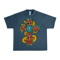 Midnight Navy gemstone sunflower leopard cross Urban Heavy Tee - OliviaCreatesArt