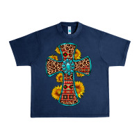 Navy gemstone sunflower leopard cross Urban Heavy Tee - OliviaCreatesArt