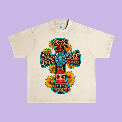 Gemstone Sunflower Leopard Cross Urban Heavy Tee Designed By Oliviacreatesart