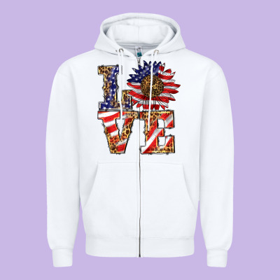 Patriotic Sunflower Love Zipper Hoodie Designed By Barkaloodesign