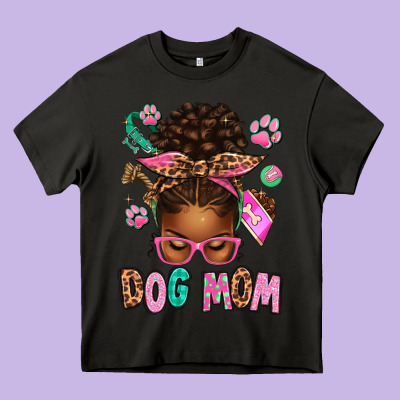 Afro Messy Bun Dog Mom Heavy Core Tee Designed By Texasbilliewilder