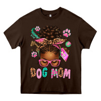 Chocolate Brown Afro Messy Bun Dog Mom Heavy Core Tee - texasbilliewilder